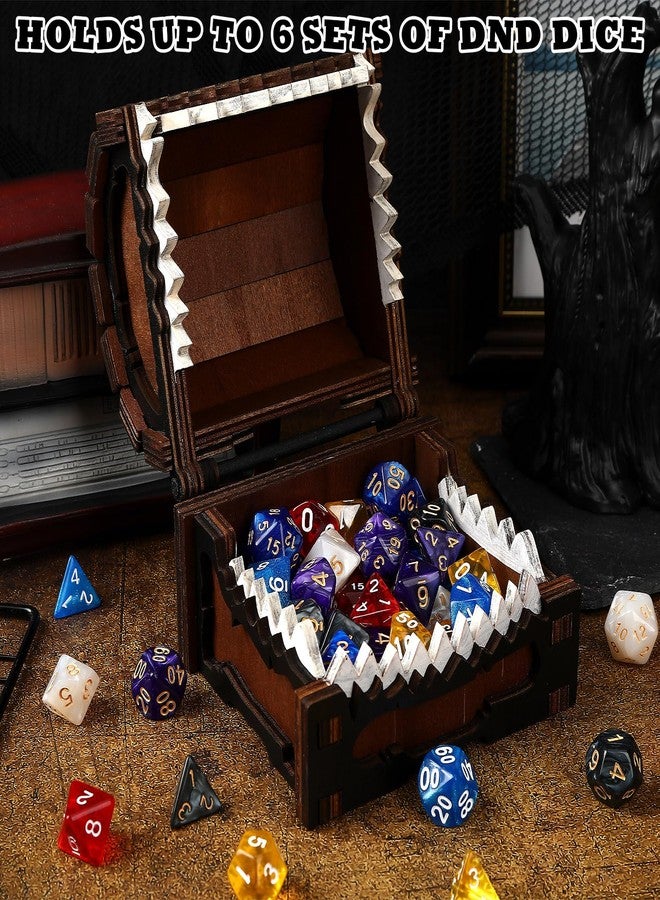 JULEASEL Mimic Dice Box - Wooden Monster Treasure Chest with Teeth & Green Eyes, Halloween Desk Decor Creepy Box, Funny Dice Storage for Tabletop RPG & Fantasy Games (Grimjaw) - Image 2